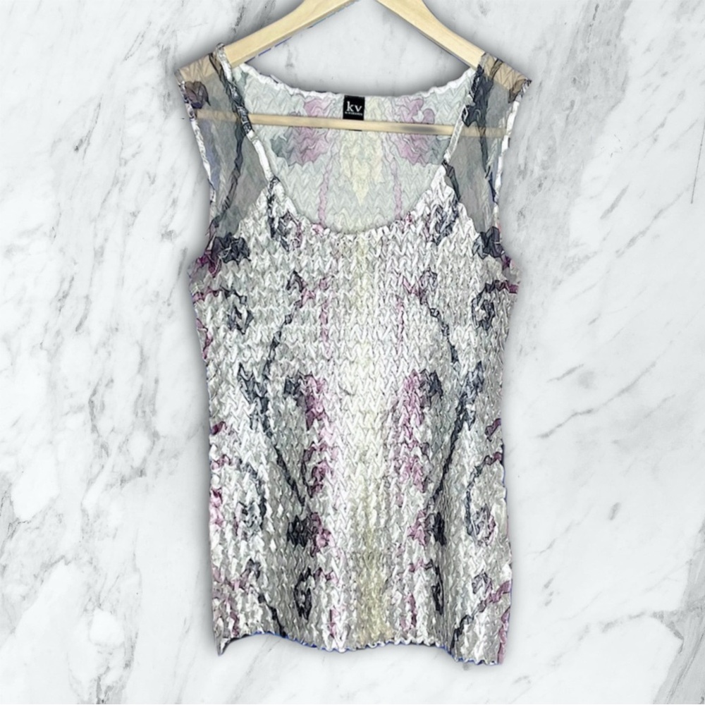 💎 KOMAROV NORDSTROM 💎 Sheer Shiny Crinkle Multicolored Metallic Tank Top Blouse